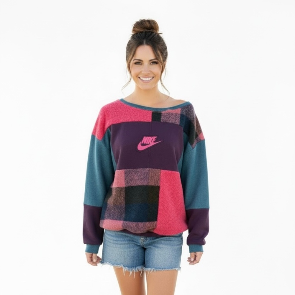 Upcycled NIKE Patchwork Sweatshirt.  "Material Girl"  One of a Kind.